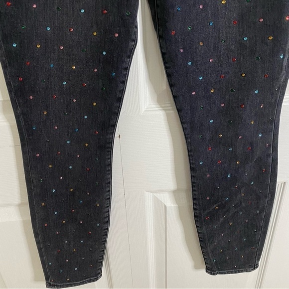 Alice + Olivia Skinny Leg Black Jeans Multicolor Crystals Print Mid-Rise size 28 - Picture 9 of 16